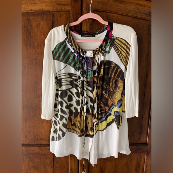 SOLD — Y2K Roberto Cavallli | Cream Butterfly Botanical Print Blouse M - Picture 12 of 13
